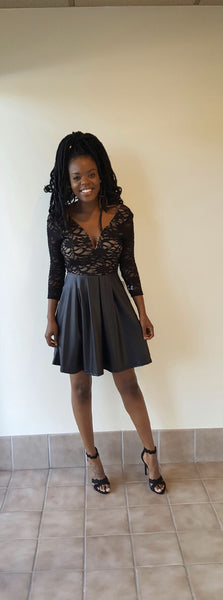 Lace/leather Skater Dress